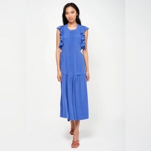 Joie Polly Silk Midi Dress XL Blue Ruffle Sleeveless Tiered NWOT